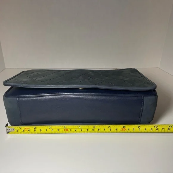 Tory Burch Alexa Quilted suede Tote in navy Shoulder Bag Purse Handbag - Picture 7 of 8